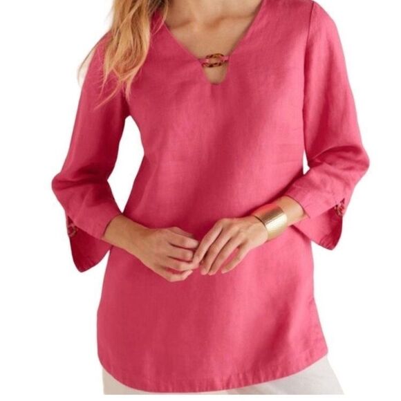 Soft Surroundings Saja 100% Linen Tunic Pink 1X - Picture 2 of 9
